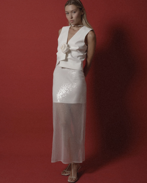 Юбка миди из пайеток НИ ИМЕНИ, НИ ПОХОЖИХ, цвет: белый, 00-00000150 купить онлайн