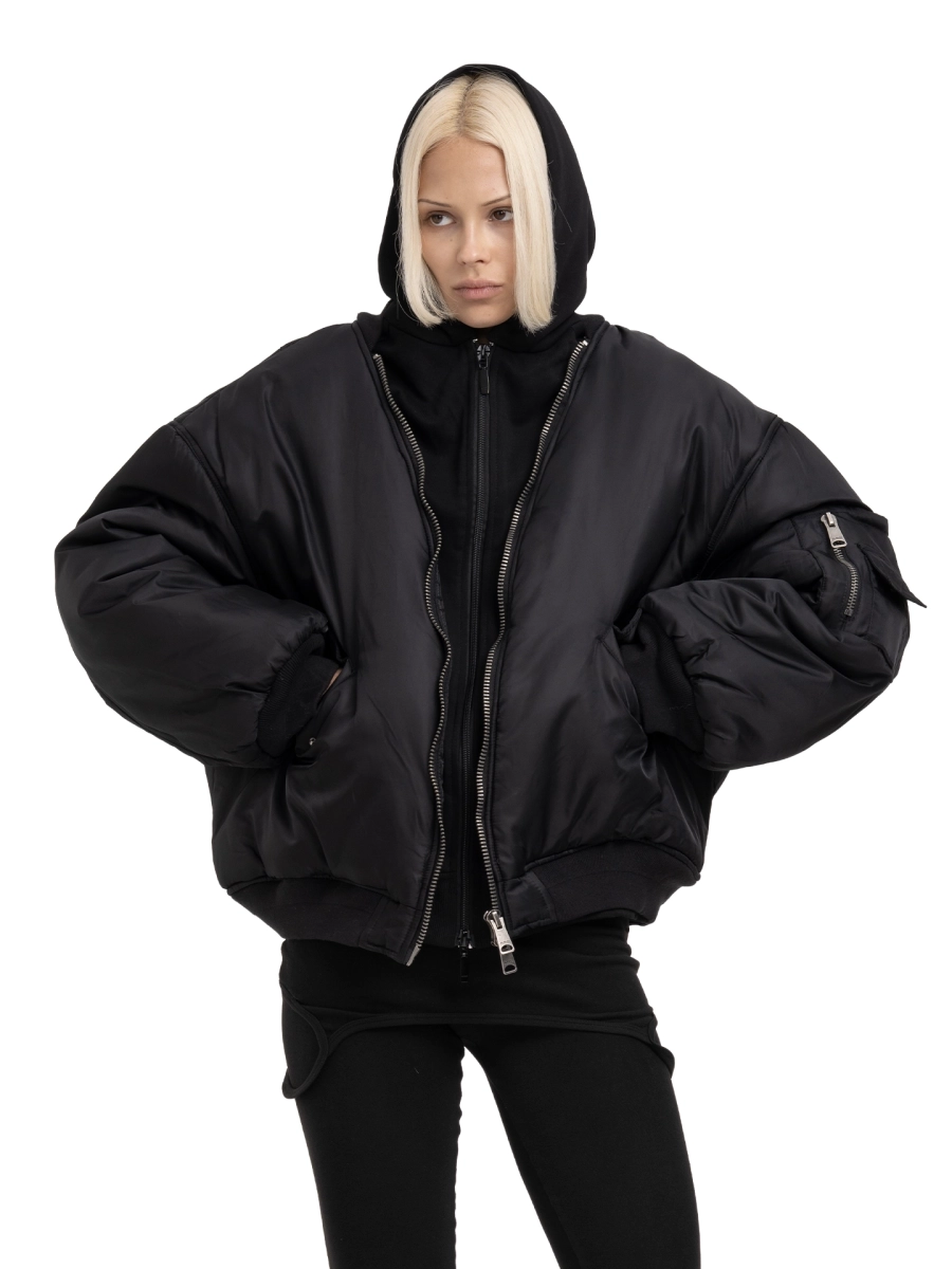 Бомбер с капюшоном ABC, цвет: Черный, 00-278 купить онлайн