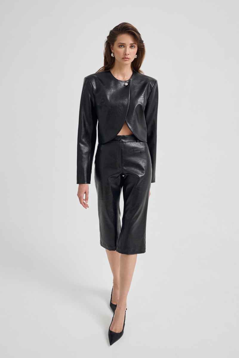 Капри клеш из экокожи Shtripling, цвет: Черный, SHPNT011BLK купить онлайн