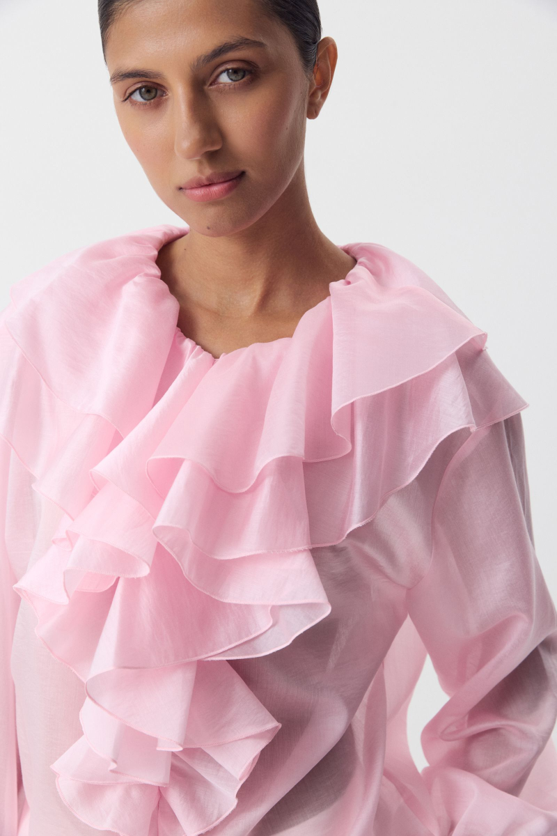 Блуза с воланами из тенсела Charmstore, цвет: розовый, 102-416100-221 купить онлайн Блуза с воланами из тенсела Charmstore, цвет: розовый, 102-416100-221 купить онлайн