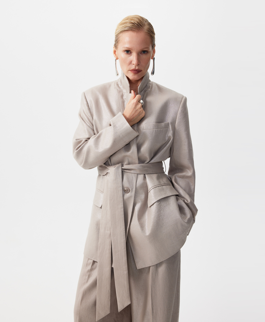 Пиджак льняной прямой свободной формы GLVR, цвет: серый, 126G22GAC4804 купить онлайн