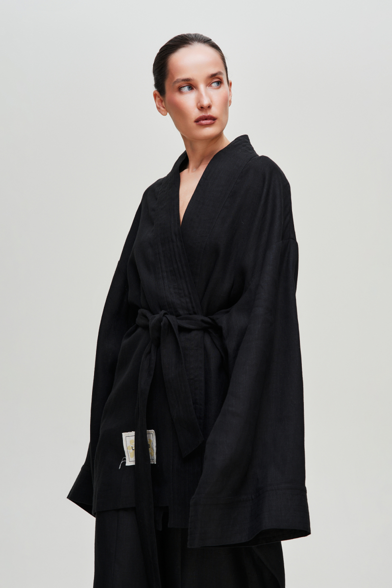 Кимоно мини изо льна Label .B, цвет: Черный,  купить онлайн
