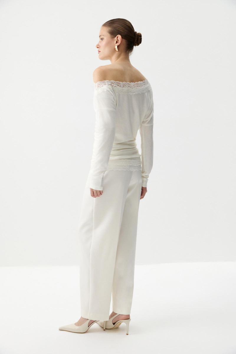 Лонгслив с кружевом из мягкого трикотажа Charmstore, цвет: белый, 205-514107-111 купить онлайн