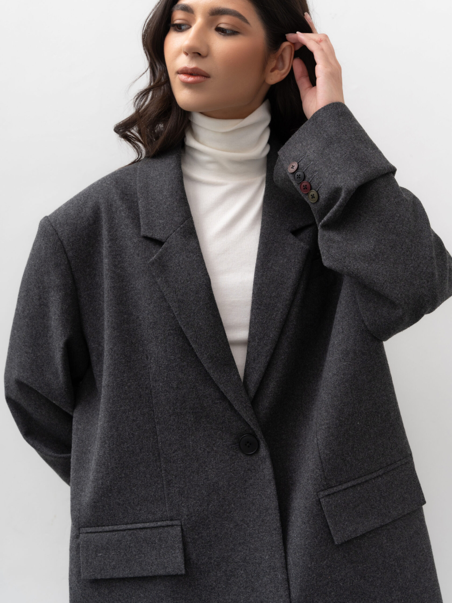 Пиджак oversize из шерсти TRES, цвет: серый, НФ-00002430 купить онлайн Пиджак oversize из шерсти TRES, цвет: серый, НФ-00002430 купить онлайн