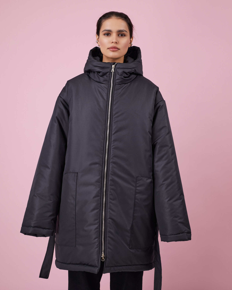 Куртка зимняя с поясом TABOO, цвет: графит, K002 купить онлайн Куртка зимняя с поясом TABOO, цвет: графит, K002 купить онлайн