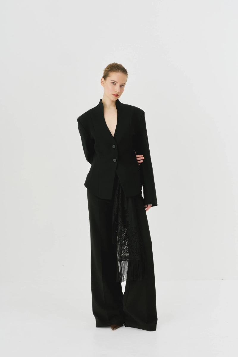 Жакет приталенный с рельефным воротником Ricoco, цвет: Черный, 7052/2 купить онлайн