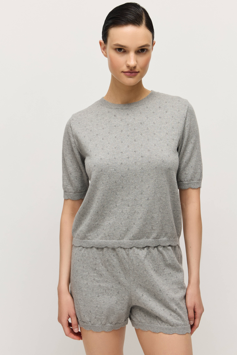Шорты пуантель из хлопка с кашемиром AROUND, цвет: серый меланж, 289_69CC06 купить онлайн