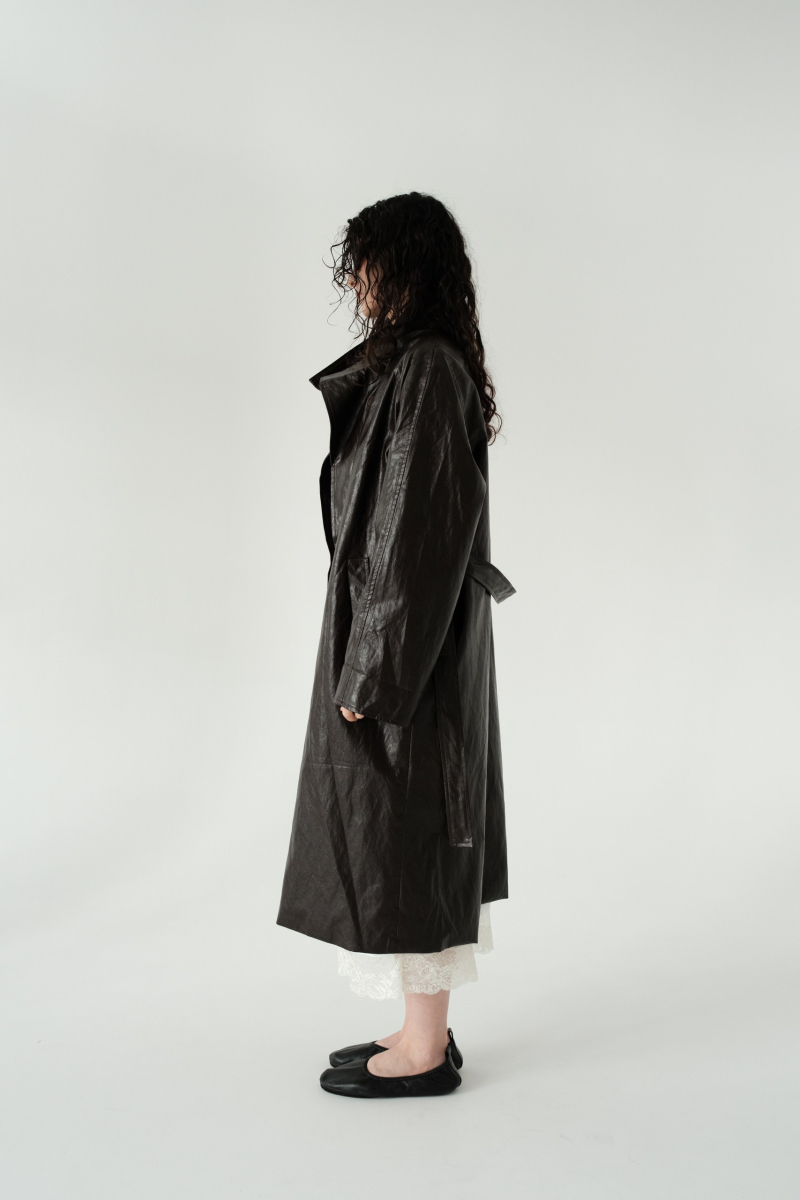 Тренч кожаный НИ ИМЕНИ, НИ ПОХОЖИХ, цвет: коричневый, 00-00000371 купить онлайн