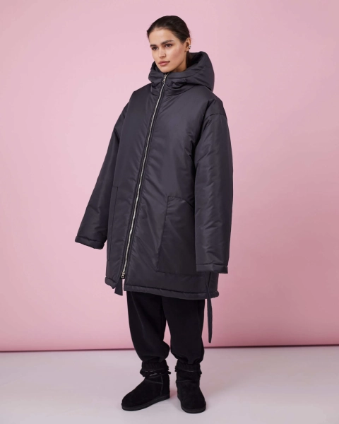 Куртка зимняя с поясом TABOO, цвет: графит, K002 купить онлайн Куртка зимняя с поясом TABOO, цвет: графит, K002 купить онлайн