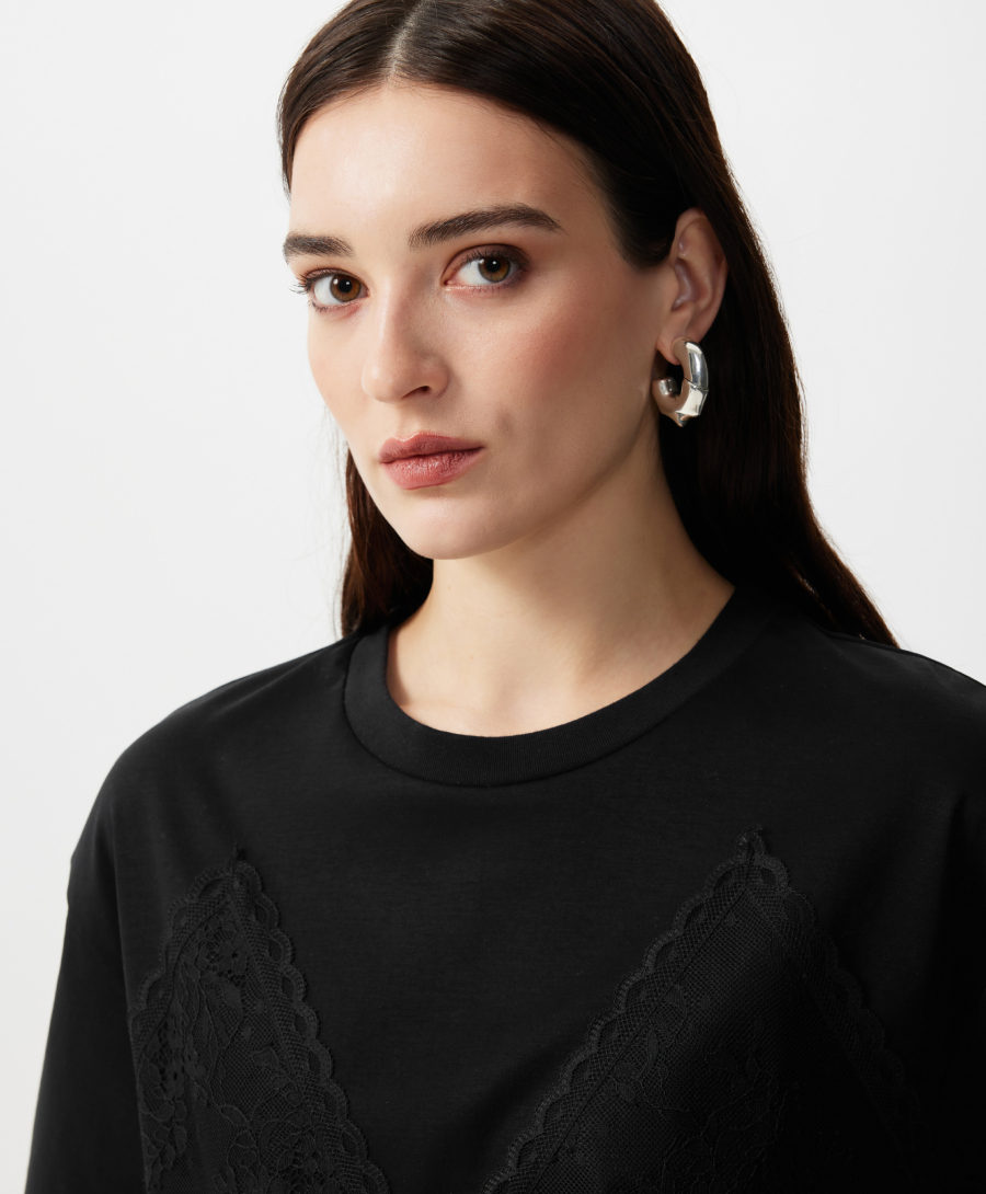 Футболка с отделкой из кружева GLVR, цвет: Черный, 126G21GAC1218 купить онлайн