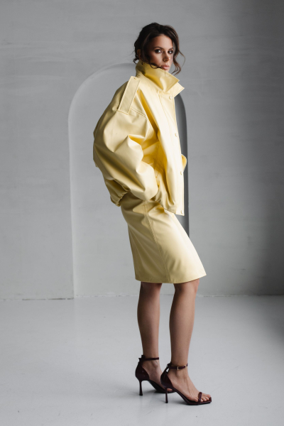 Юбка из экокожи с разрезом миди VLVT, цвет: Желтый, 00-00005302 купить онлайн