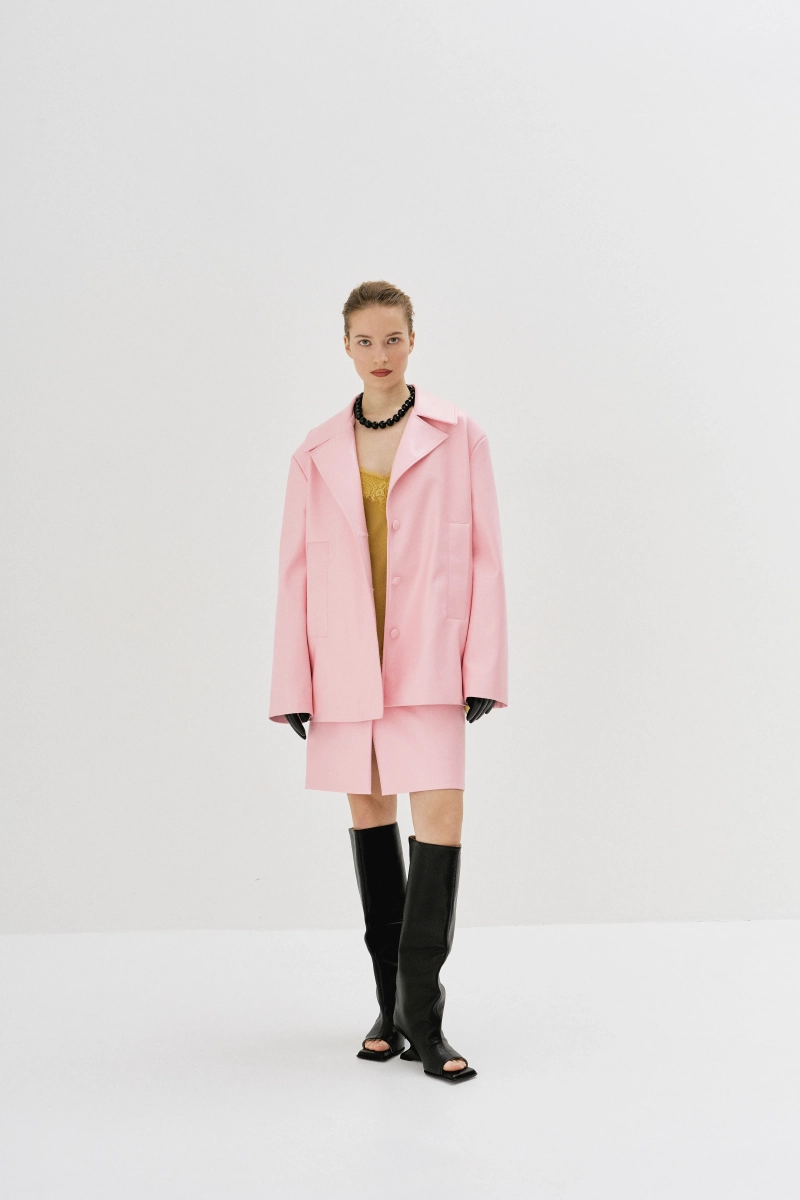 Юбка миди из лакированной экокожи Ricoco, цвет: розовый, 6071/4 купить онлайн