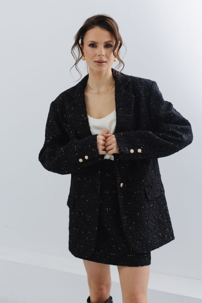 Жакет из твида однобортный с золотыми нитями VLVT, цвет: Черный, 00-00005355 купить онлайн
