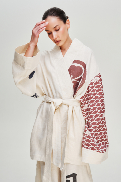 Кимоно мини изо льна Label .B, цвет: бежевый,  купить онлайн