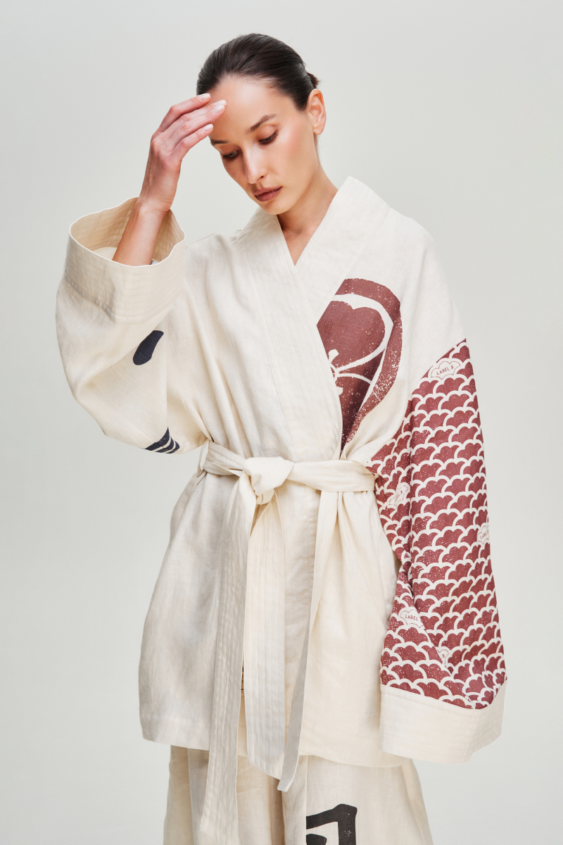 Кимоно мини изо льна Label .B, цвет: бежевый,  купить онлайн