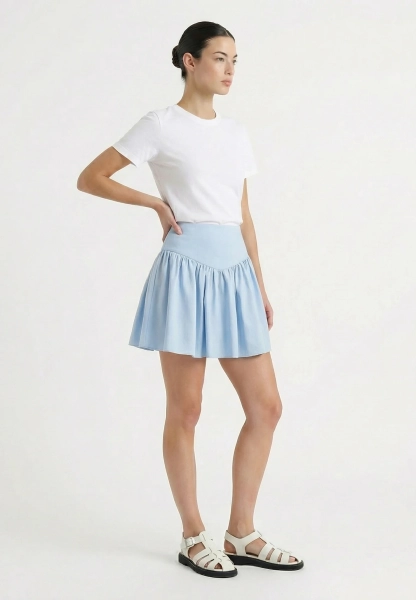 Юбка мини изо льна со сборками REFERT, цвет: голубой, 07-3890/2-2511 купить онлайн