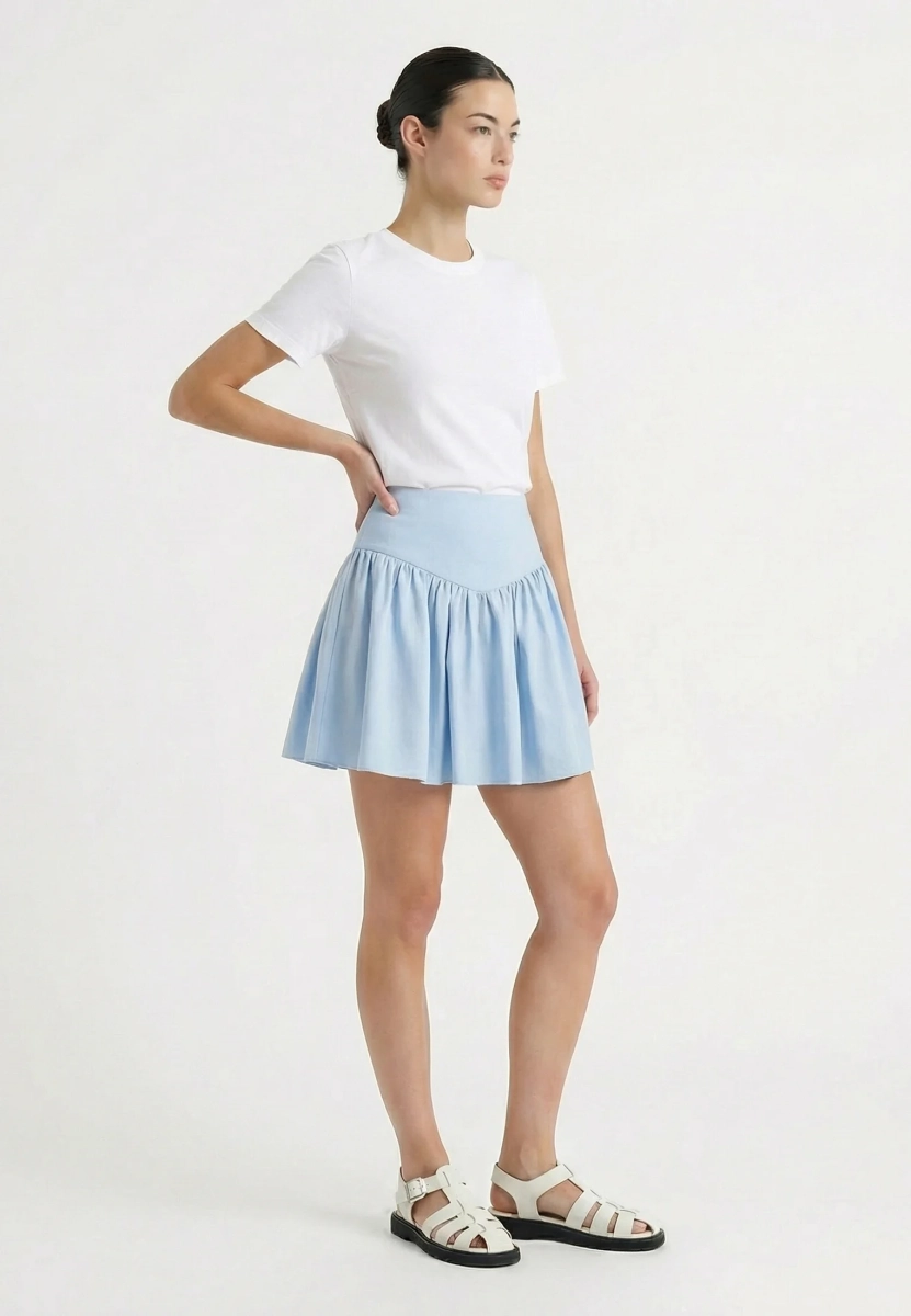 Юбка мини изо льна со сборками REFERT, цвет: голубой, 07-3890/2-2511 купить онлайн