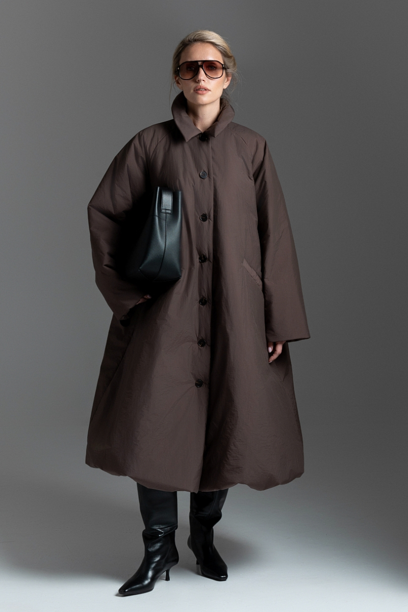 Тренч утепленный макси длины Ricoco, цвет: коричневый, 7048/2 купить онлайн