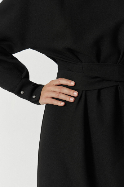 Платье миди с длинным рукавом и поясом Charmstore, цвет: Черный, 111-19883-880 купить онлайн