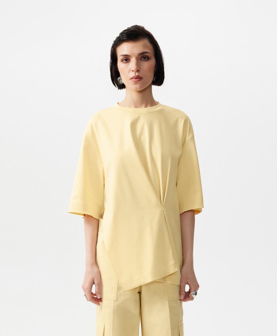 Футболка с асимметричным вертикальным защипом GLVR, цвет: Желтый, 126G24GAC1202 купить онлайн