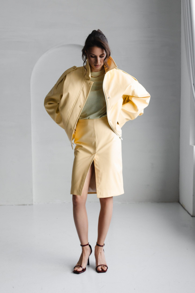 Юбка из экокожи с разрезом миди VLVT, цвет: Желтый, 00-00005302 купить онлайн