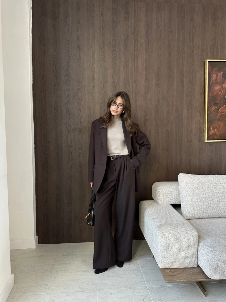 Брюки из вискозы на заниженной талии VLVT, цвет: коричневый, 00-00005361 купить онлайн