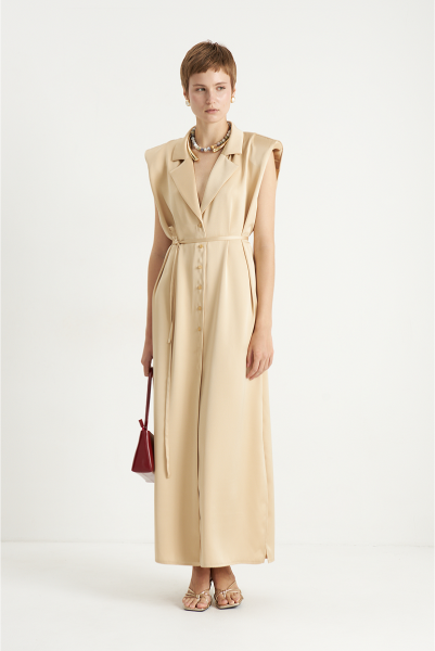 Платье из атласа с подплечниками MIA AIM, цвет: Сливочный,  купить онлайн