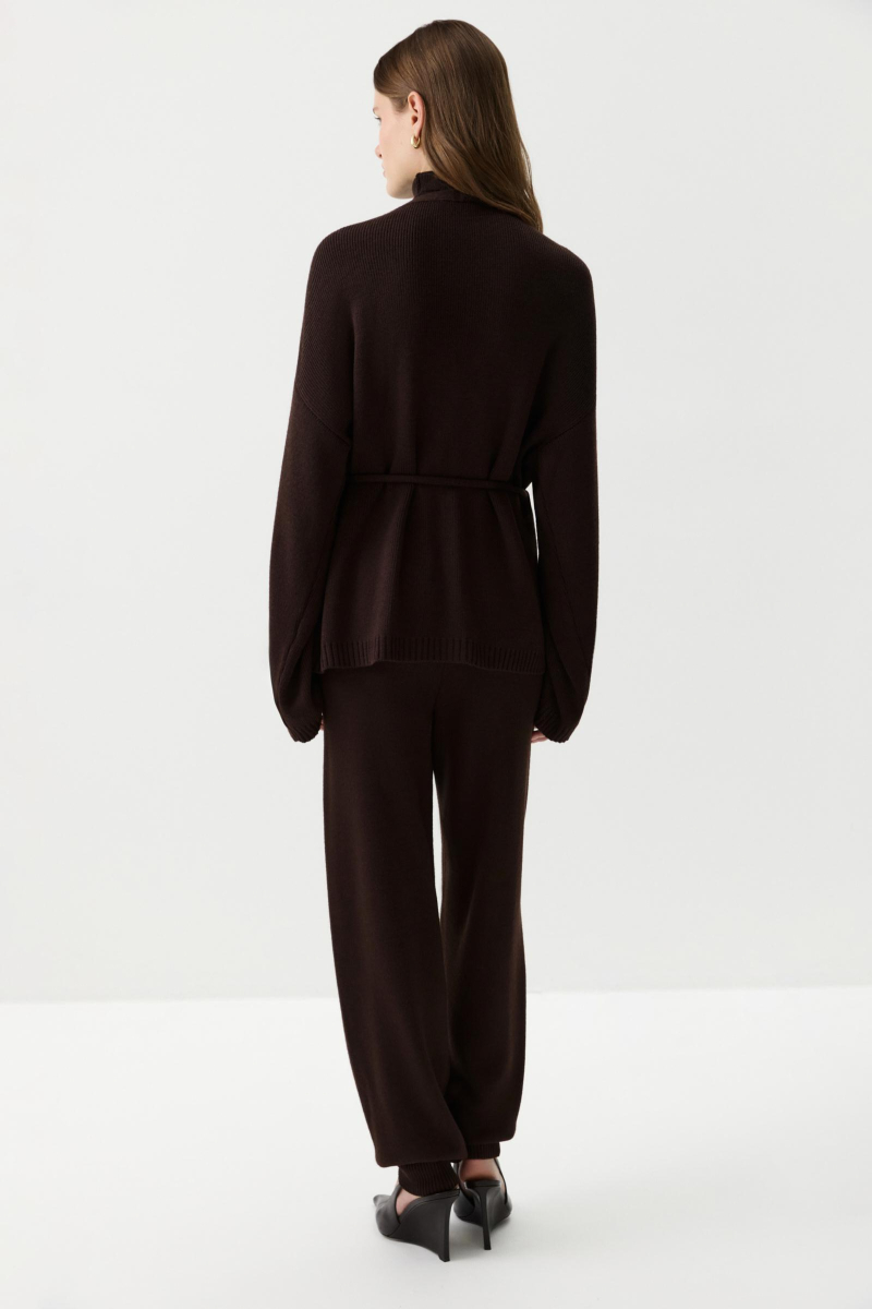 Кардиган из шерсти с поясом Charmstore, цвет: коричневый, 305-51798-551 купить онлайн