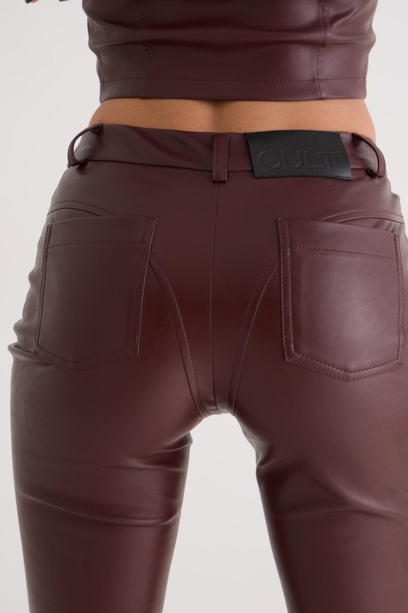 Брюки из кожи CULTBASE, цвет: Бордовый,  купить онлайн