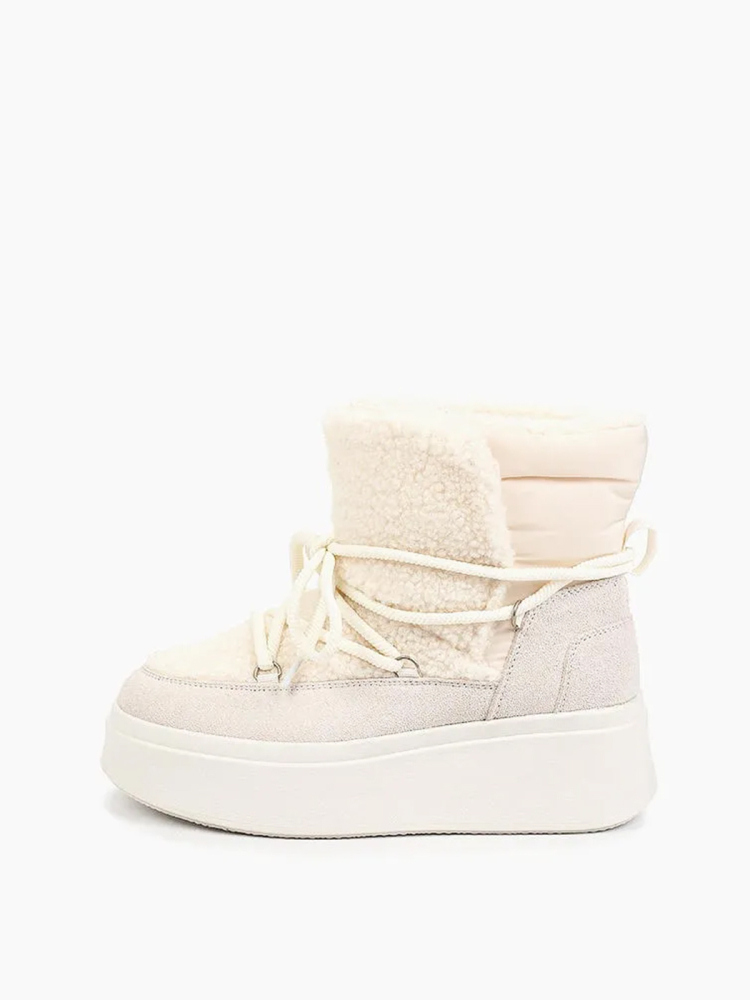 Ботинки с натуральным мехом на платформе со шнурком