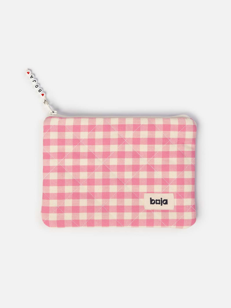 Косметичка плоская клетчатая средняя Pink rosé