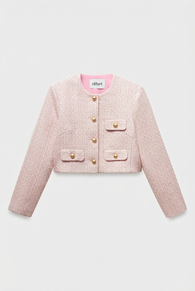 Жакет укороченный из твида с клапанами