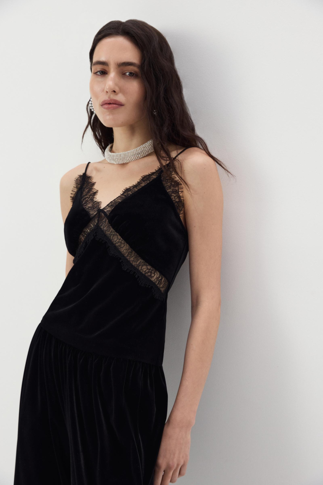 Топ из бархата с кружевом