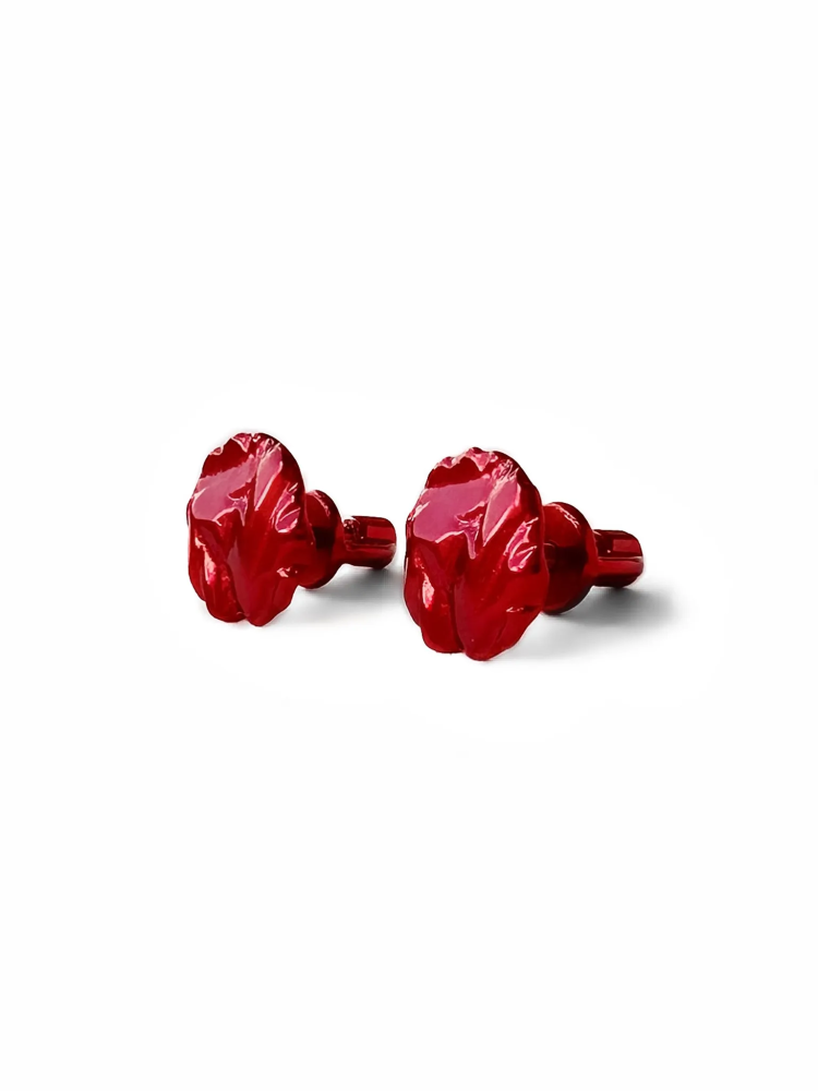 Серебряные серьги-пусеты круги "Folio" dark red