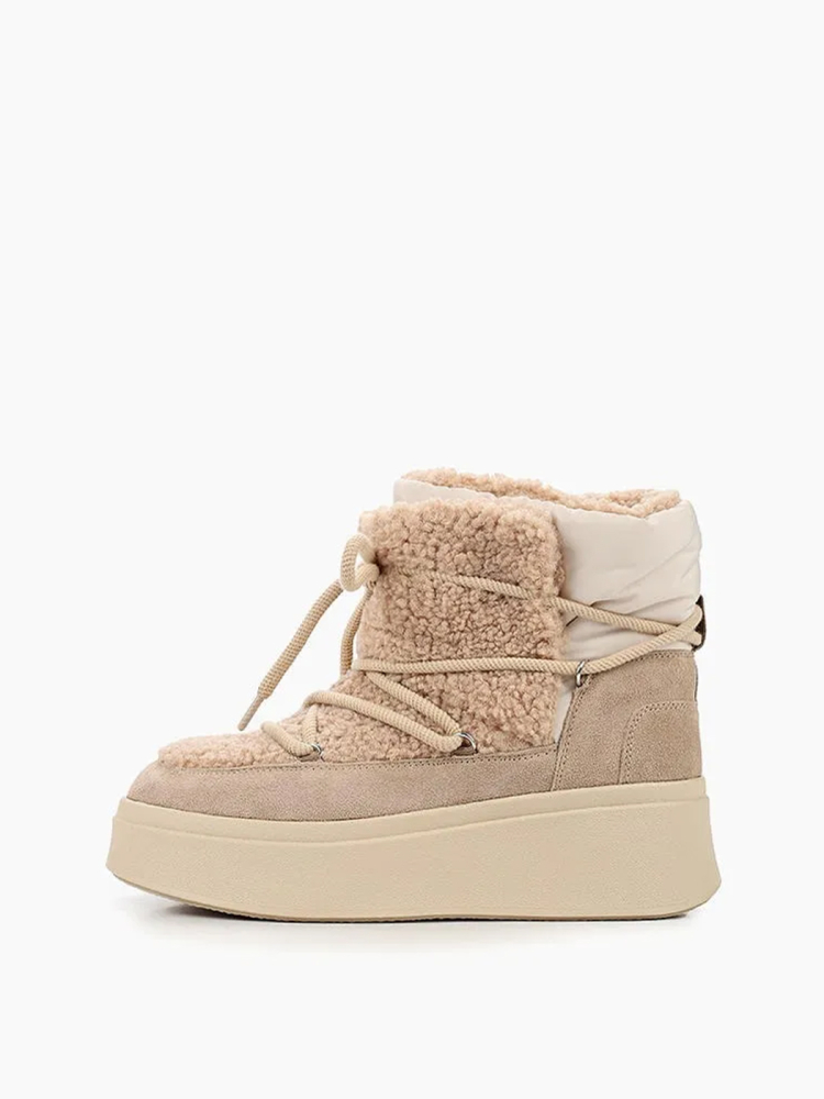 Ботинки с натуральным мехом на платформе со шнурком