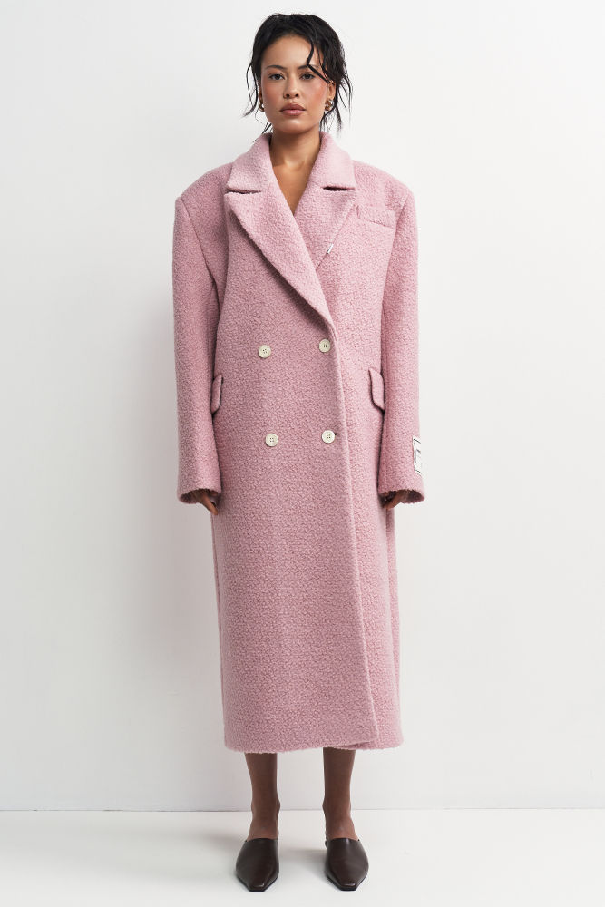 Пальто-макси из вареной шерсти Конфетно-розовый