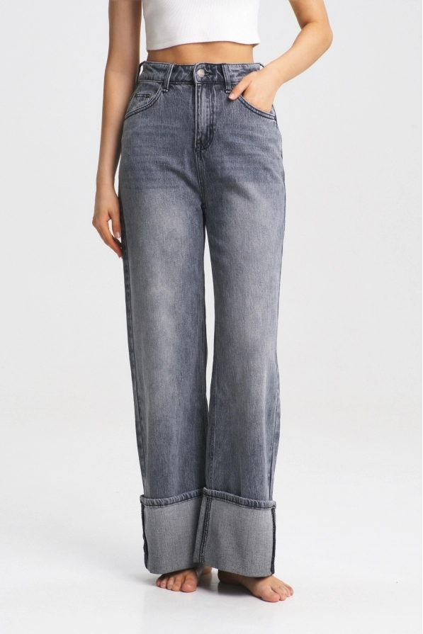 Джинсы-трубы с подворотом Washed Grey