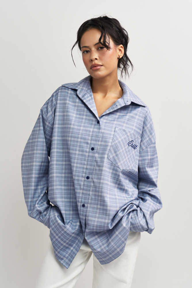 Рубашка в клетку с карманом Ледяной голубой