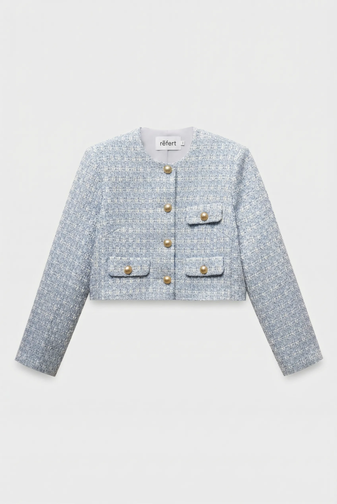 Жакет укороченный из твида с клапанами