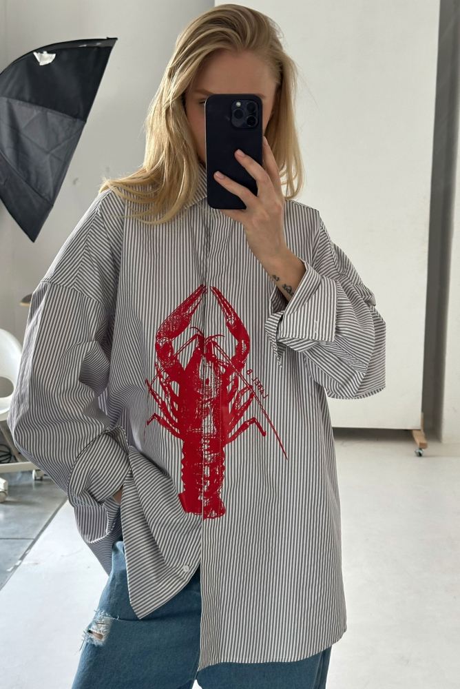 Рубашка с широкими манжетами в полоску LOBSTER GREY