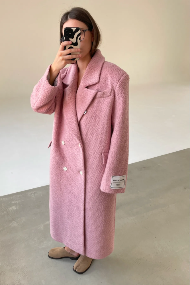 Пальто-макси из вареной шерсти Конфетно-розовый