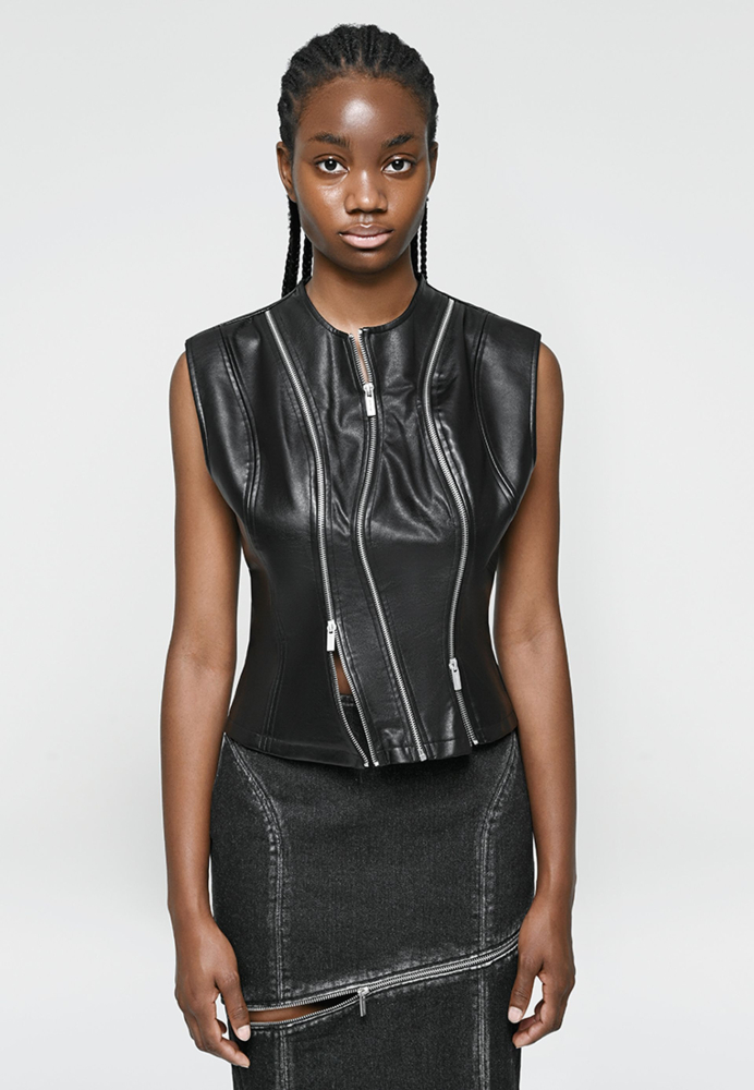 Жилет Кожаный Leather Vest With Zippers
