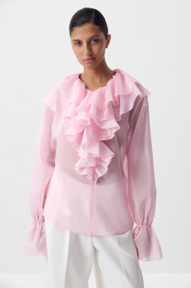 Блуза с воланами из тенсела