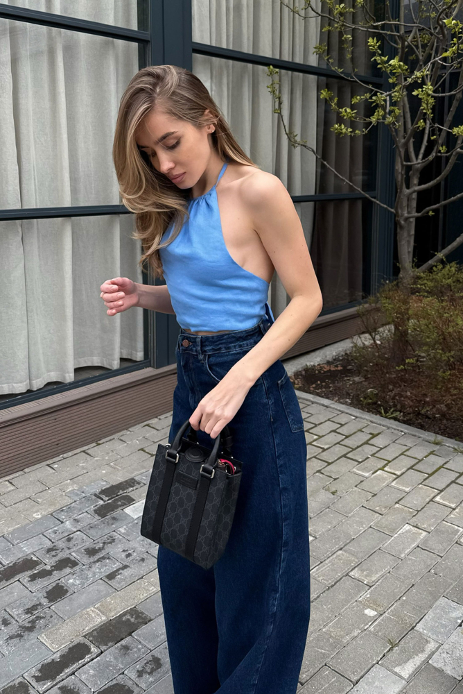 Топ на завязках изо льна LIGHT BLUE