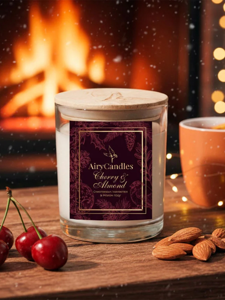 Аромасвеча с деревянным фитилем Cherry&almond, 190 мл