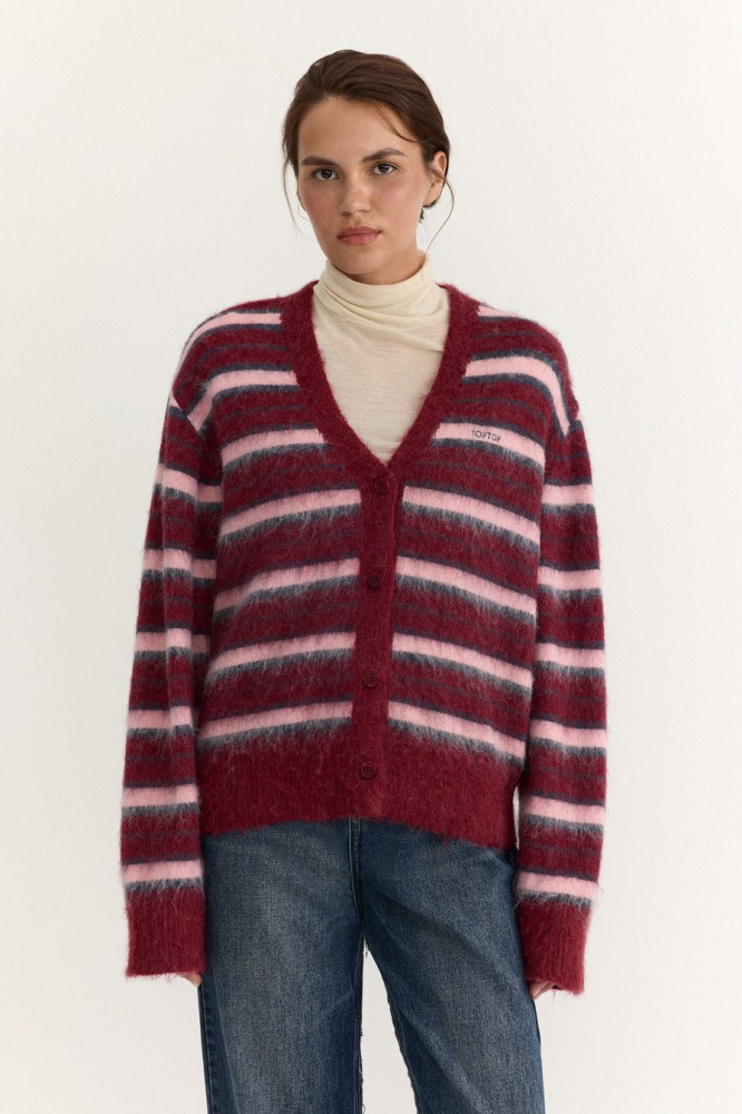 Пушистый кардиган с принтом «полоска»