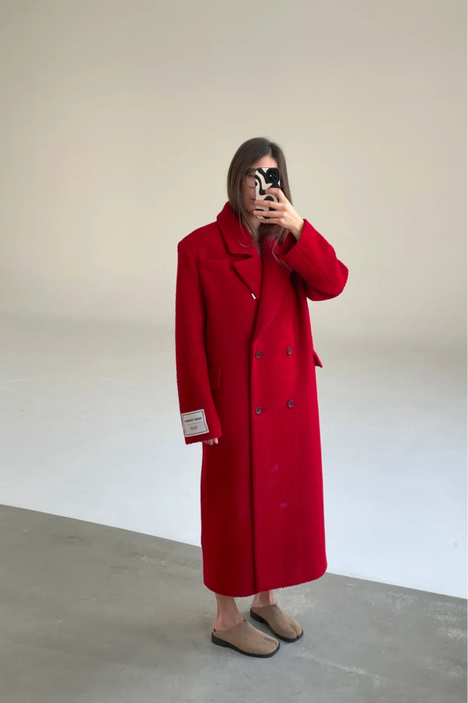 Пальто-макси из вареной шерсти Насыщенный красный
