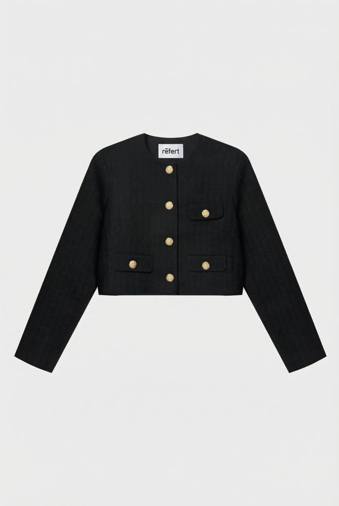 Жакет укороченный из твида с клапанами