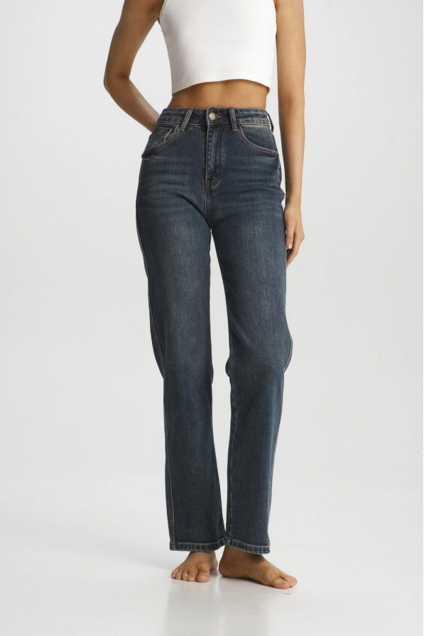 Джинсы Stright с потертостями Dark Blue