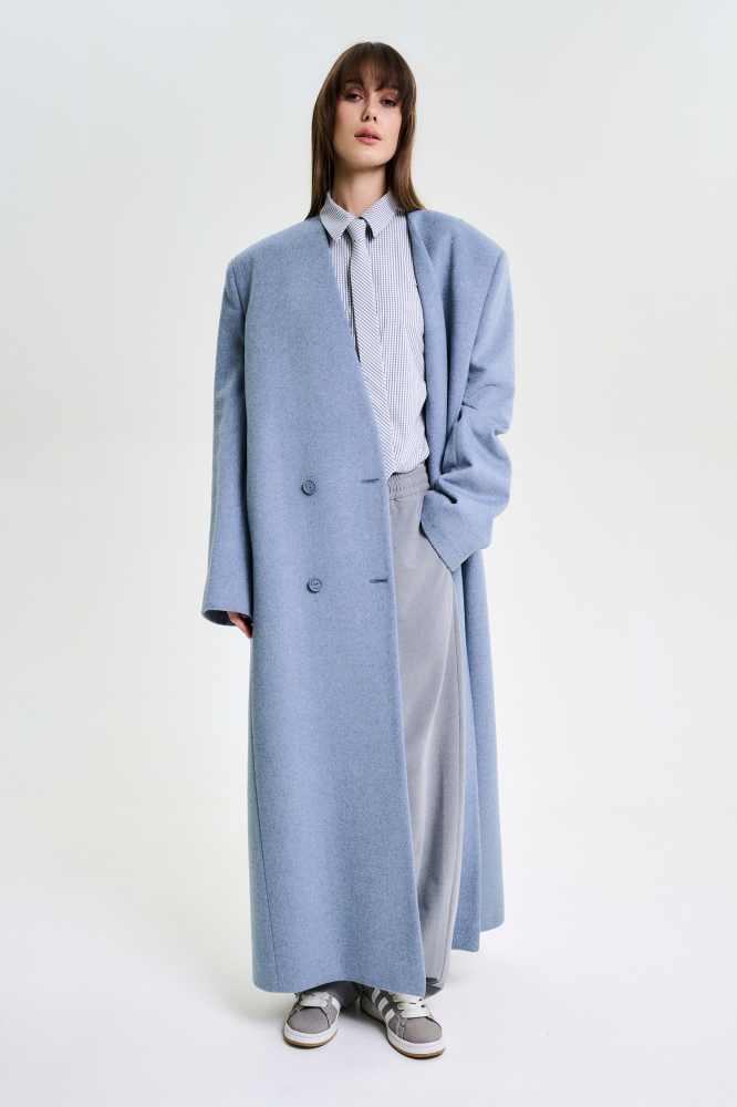 Пальто без лацканов LIGHT BLUE